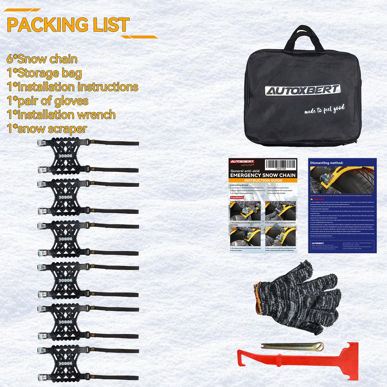 AUTOXBERT Upgraded Tire Snow Chains for Cars, Anti-Slip TPU Snow Chains