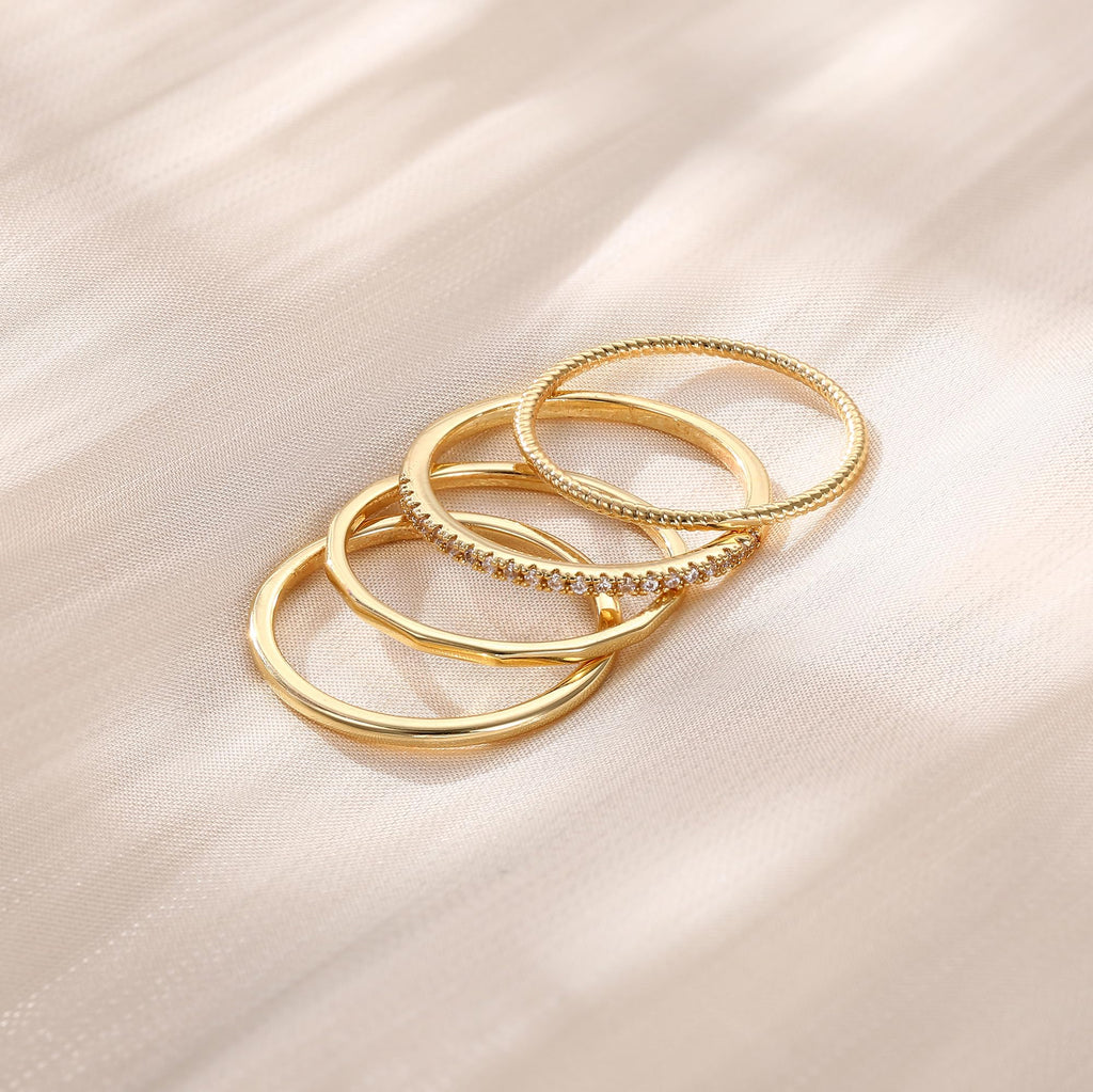 MILACOLATO 14K Gold Plated 1.3mm Thin Stackable Rings for Women - Minimalist Non Tarnish Cubic Zirconia Half Eternity Band Rings - Dainty Trendy Statement Stacking Rings Set G 6