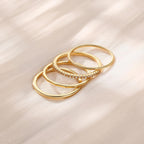 MILACOLATO 14K Gold Plated 1.3mm Thin Stackable Rings for Women - Minimalist Non Tarnish Cubic Zirconia Half Eternity Band Rings - Dainty Trendy Statement Stacking Rings Set G 6