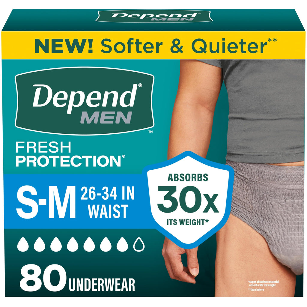 80 Count Size S/M Depend Fresh Protection Adult Diapers for Men