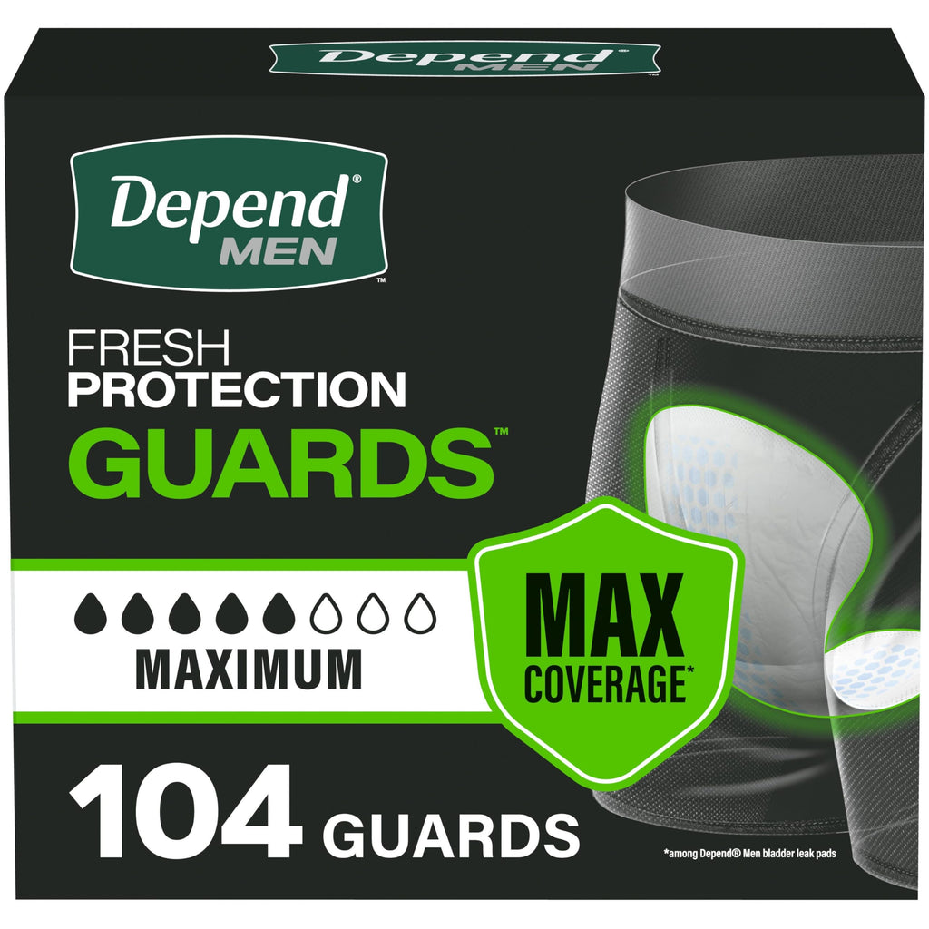 104 Count Depend Guards Incontinence Pads for Men Maximum Absorbency