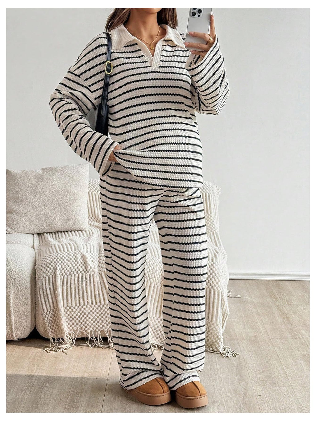 Verdusa Womens Maternity 2 Piece Set Striped Long Sleeve Top Pants Lounge Wear