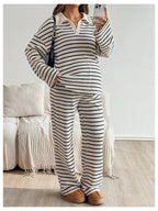 Verdusa Womens Maternity 2 Piece Set Striped Long Sleeve Top Pants Lounge Wear