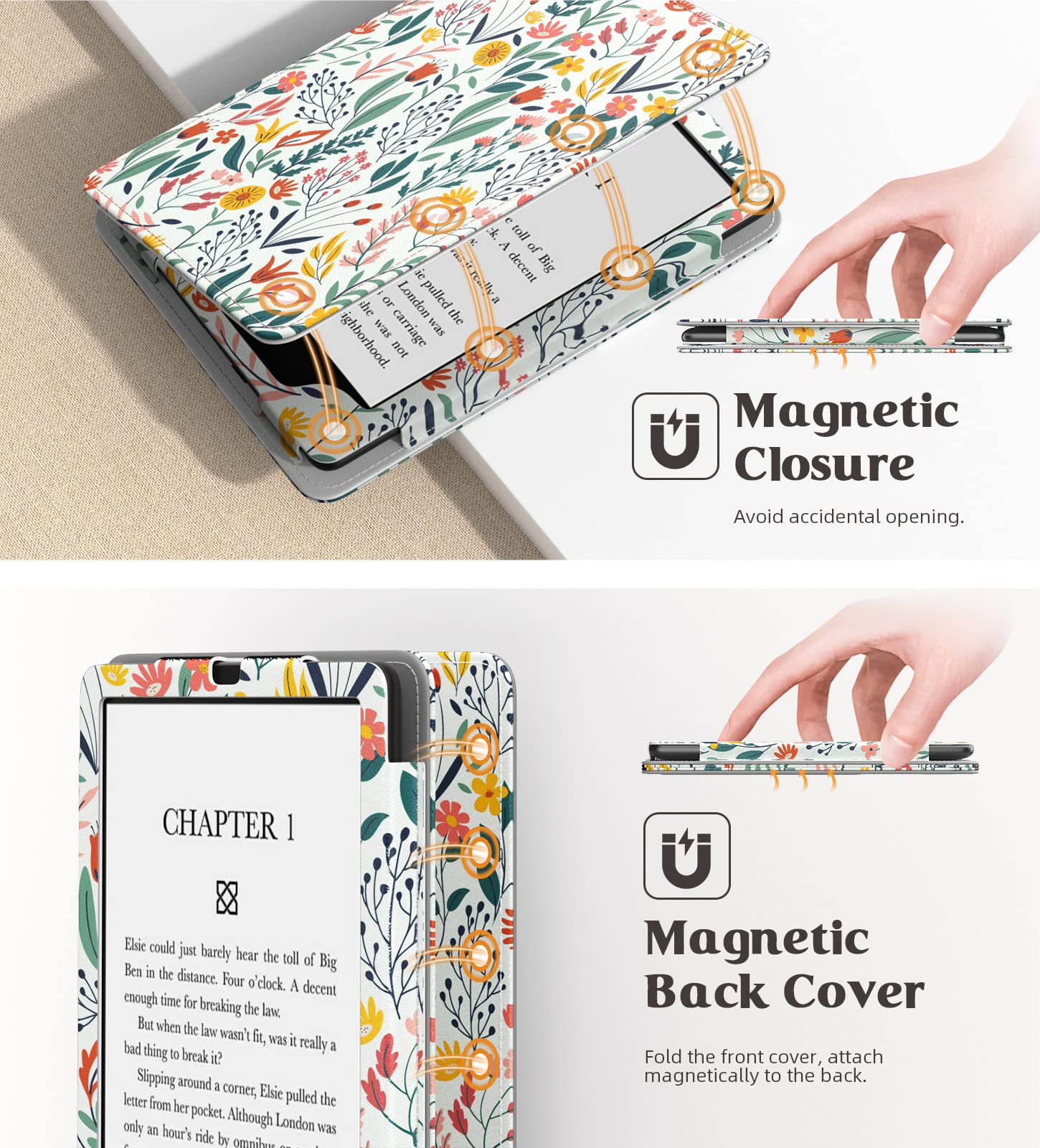 MoKo Kindle Paperwhite Case 2024 2021 7 Inch Slim PU Auto Wake Sleep Flowers