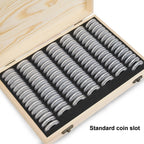 Wooden Coin Storage Box Holder w/ Foam Gaskets Display Case for 100 Coins