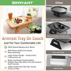 SINWANT Bamboo Couch Arm Tray Clip On Foldable Sofa Table with Phone Holder
