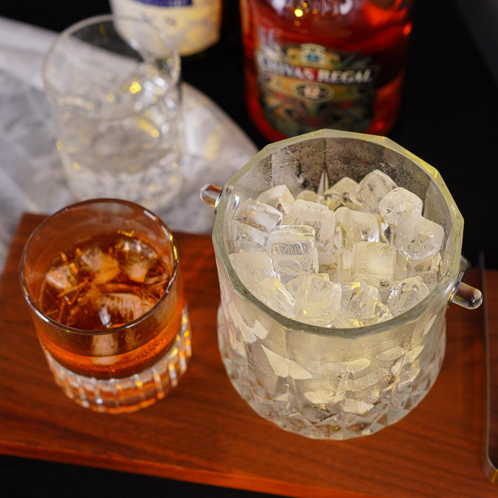 Glass Ice Bucket with Handle & Tongs 37oz Clear Crystal Champagne Cocktail
