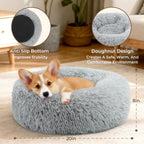 Calming Donut Dog and Cat Bed for Indoor Cats, Anti-Anxiety Round Fluffy Soft