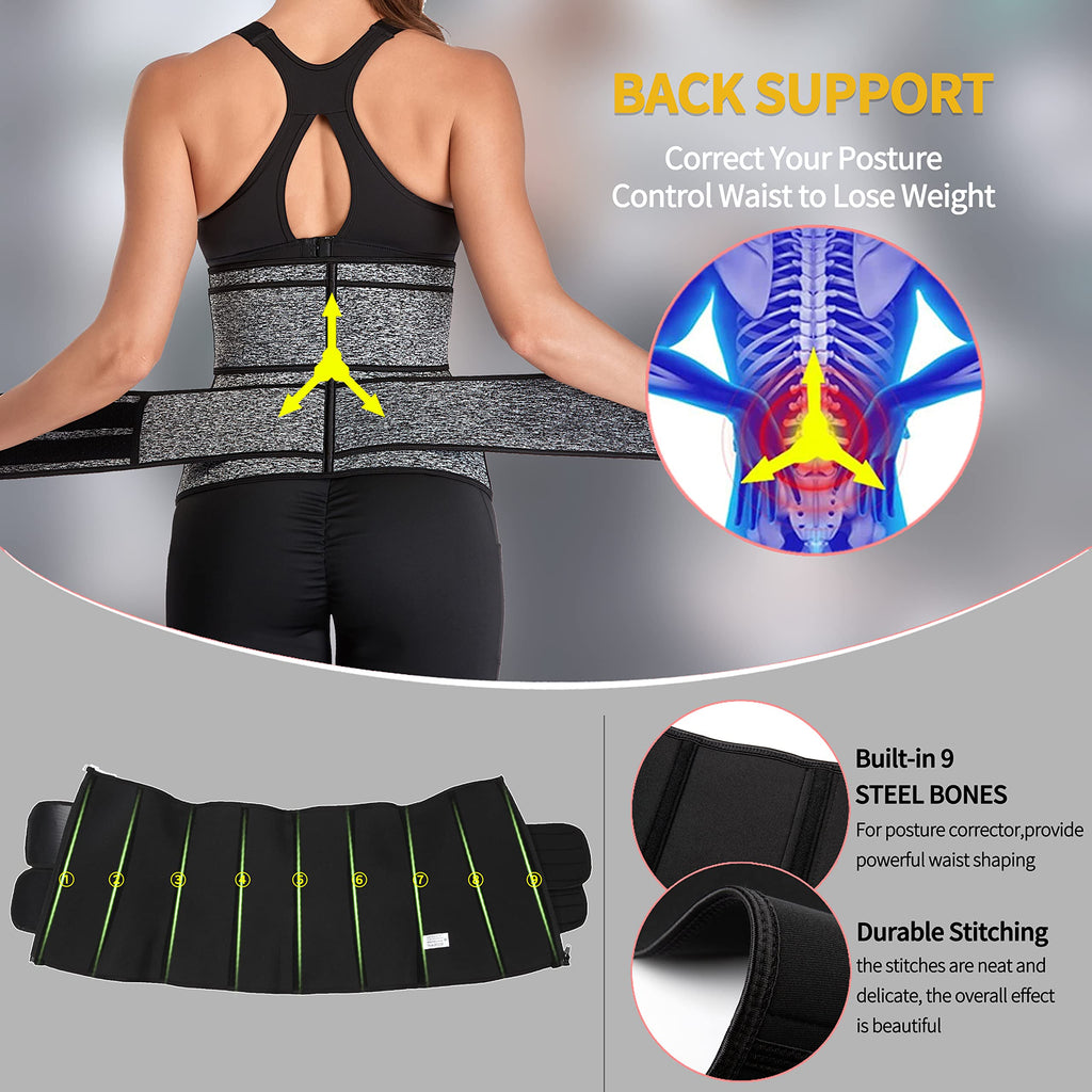 KIWI RATA Neoprene Sauna Waist Trainer Corset Sweat Belt with 2 Straps for Women