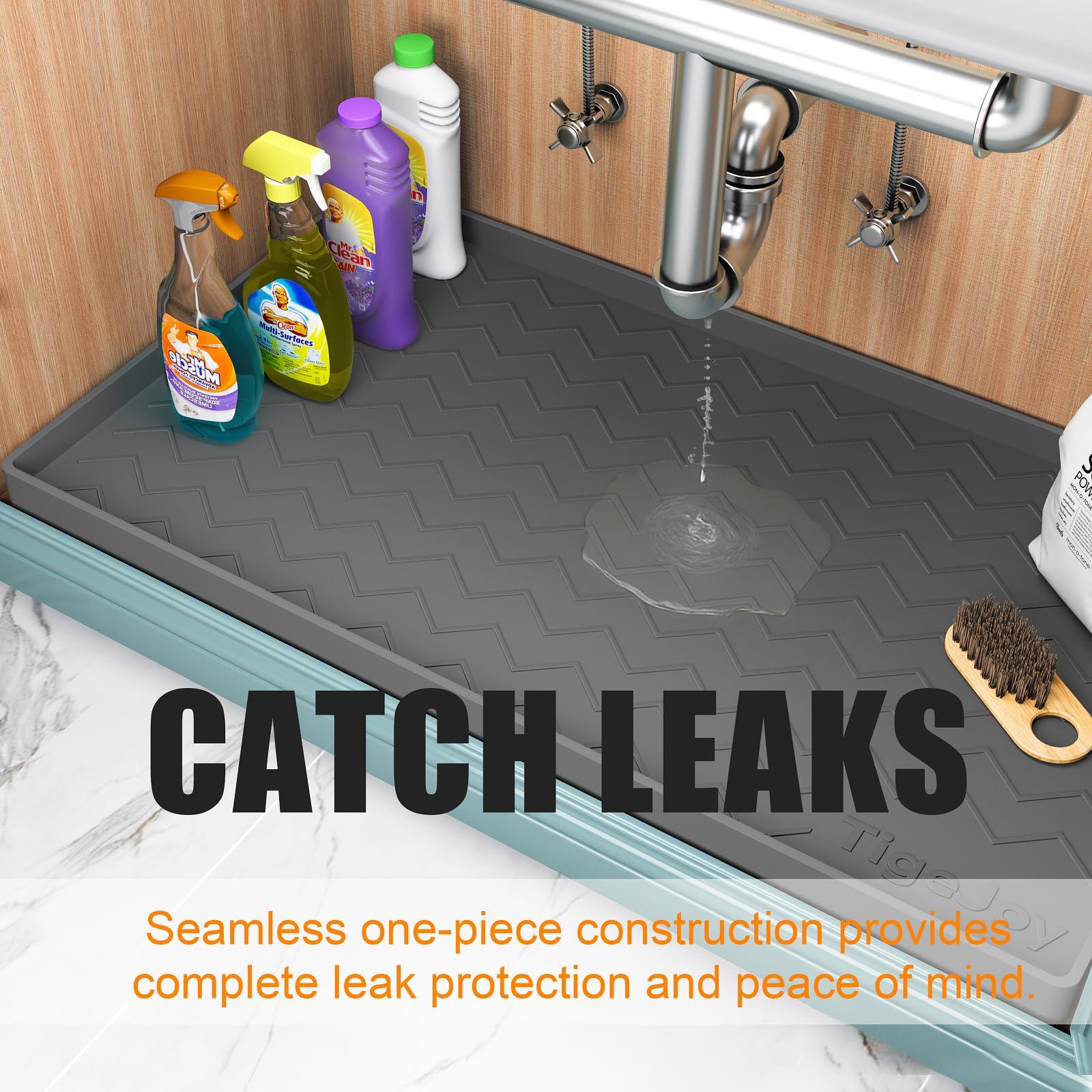 TigeJoy 28" x 19" Under Sink Mats for Kitchen Waterproof, Leak-Proof Silicone