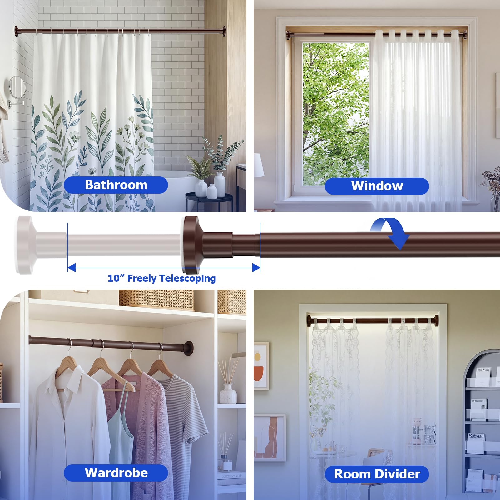 Bonpally Shower Curtain Rod, Adjustable 32-47 Inches Spring Tension Rod,