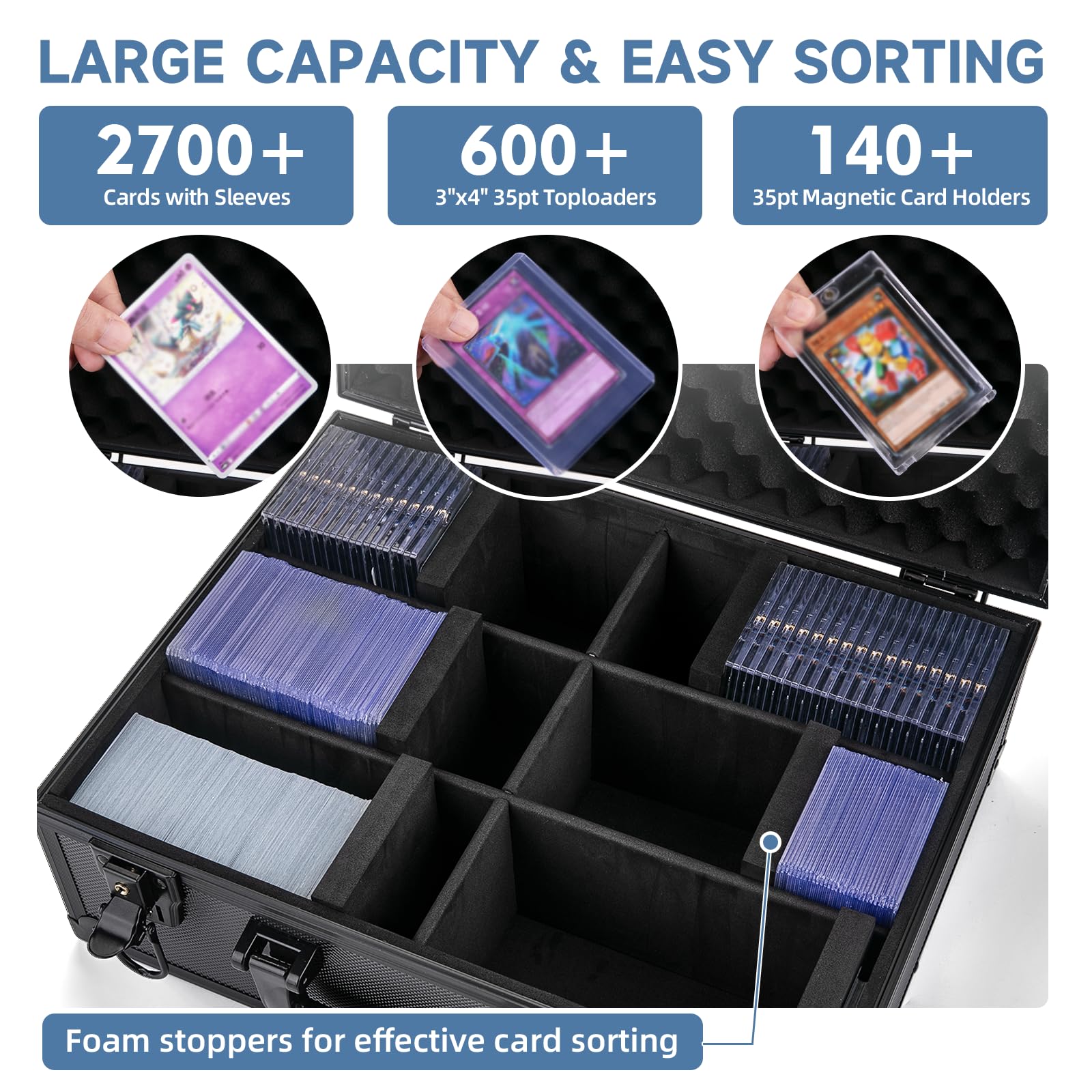 Trading Card Storage Box 600+ Toploaders MTG Sports Cards Hard Case