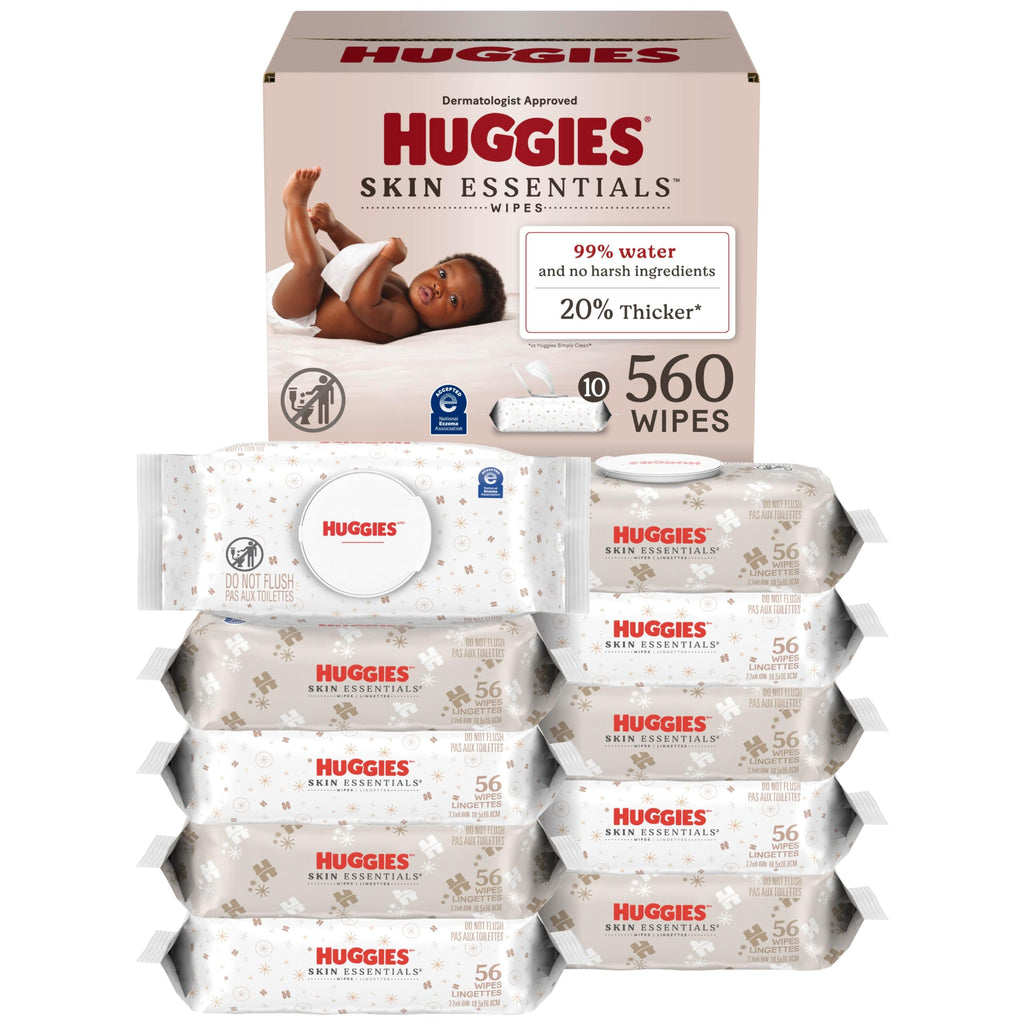 10 packs 560 Ct Huggies Skin Essentials Baby Wipes, Hypoallergenic, 99% Water