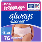 76 CT Always Discreet Adult Incontinence Underwear Large Womens