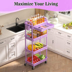 SUNALLY 4 Tier Rolling Cart Organizer w/ Drawer Storage Cart Purple Wheels