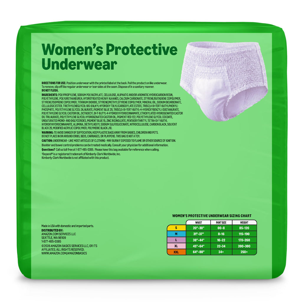 42 Count Amazon Basics Incontinence Underwear for Women, Protective, Disposable,