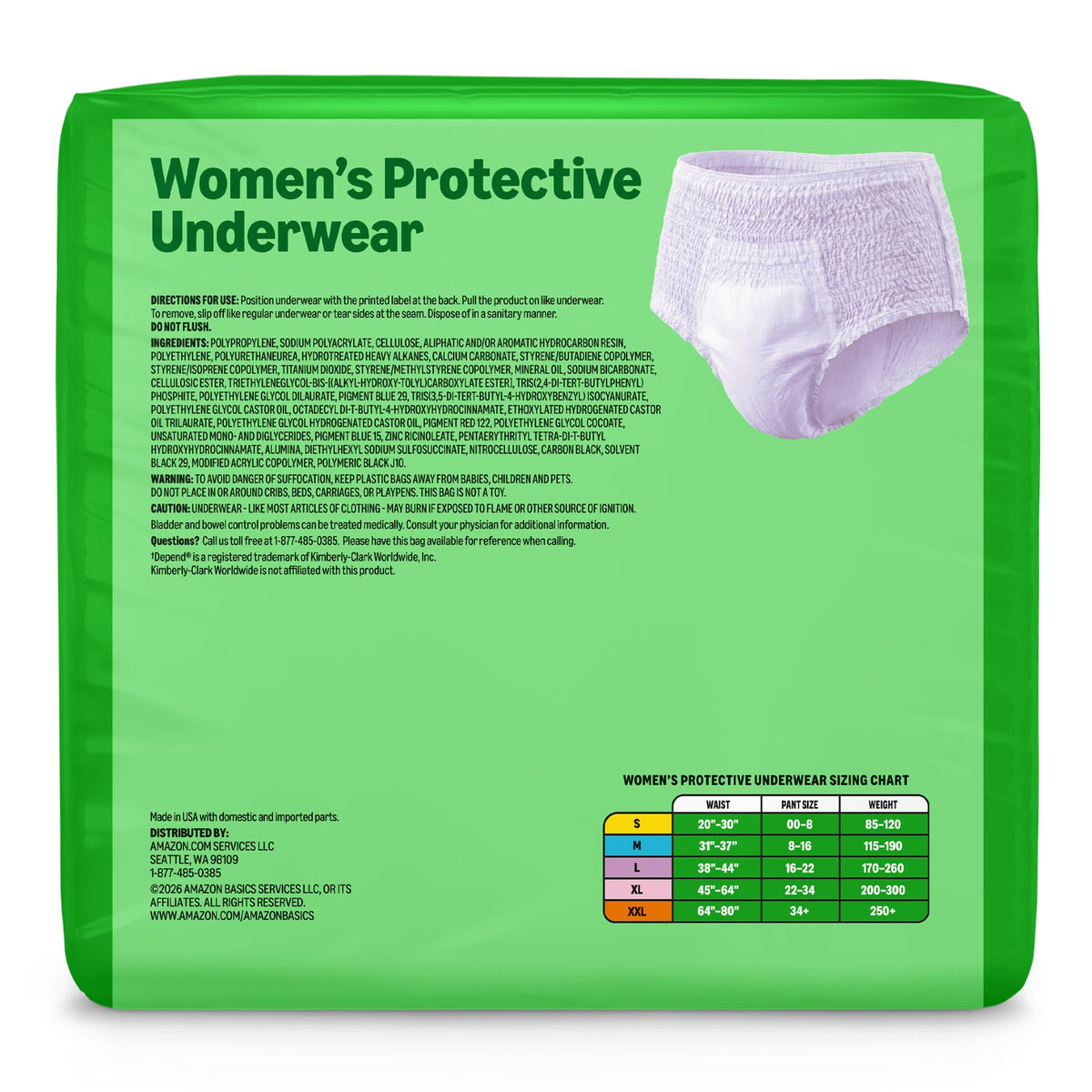 42 Count Amazon Basics Incontinence Underwear for Women, Protective, Disposable,