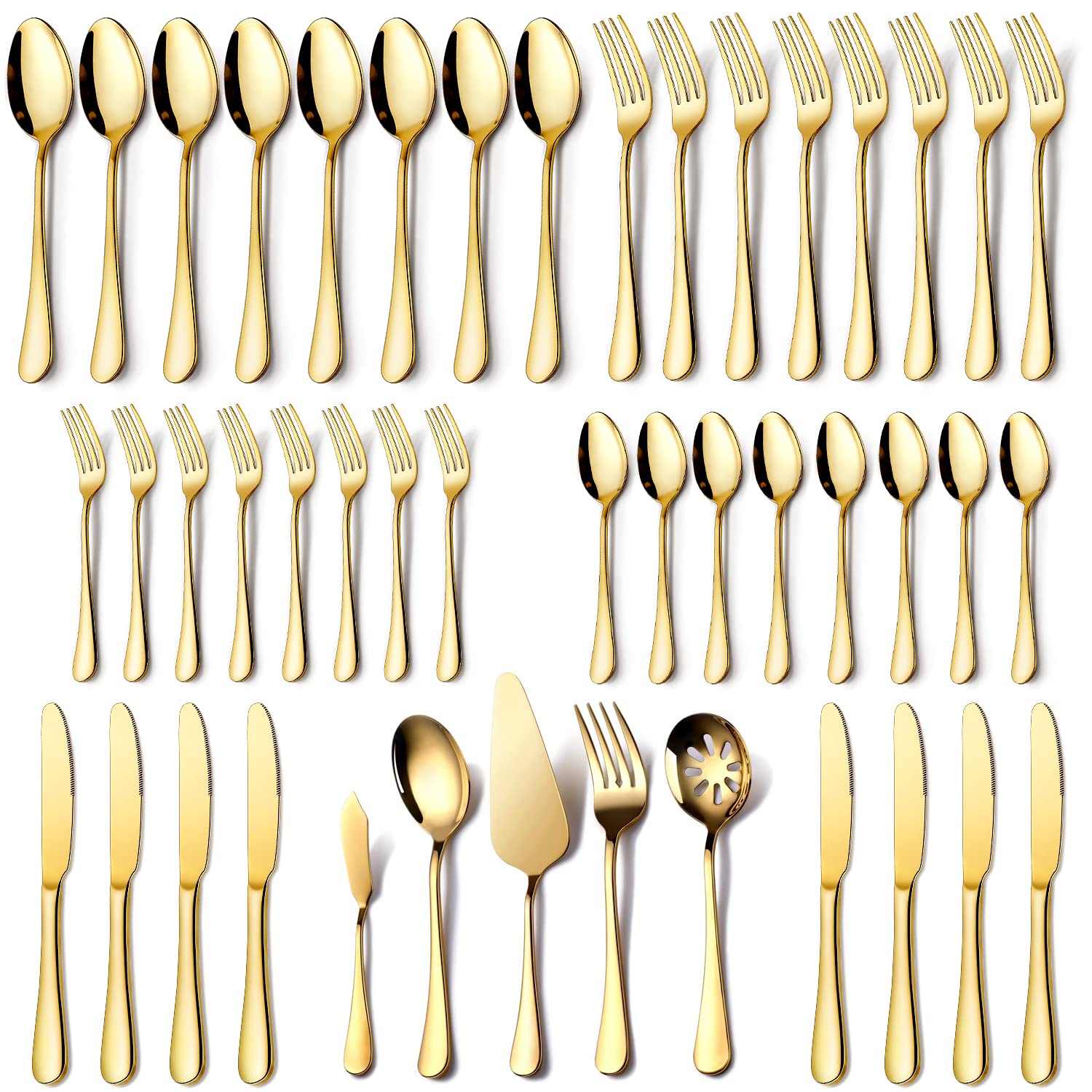 Gold Silverware Set for 8, OGORI 45-Piece Stainless Steel Flatware Set with