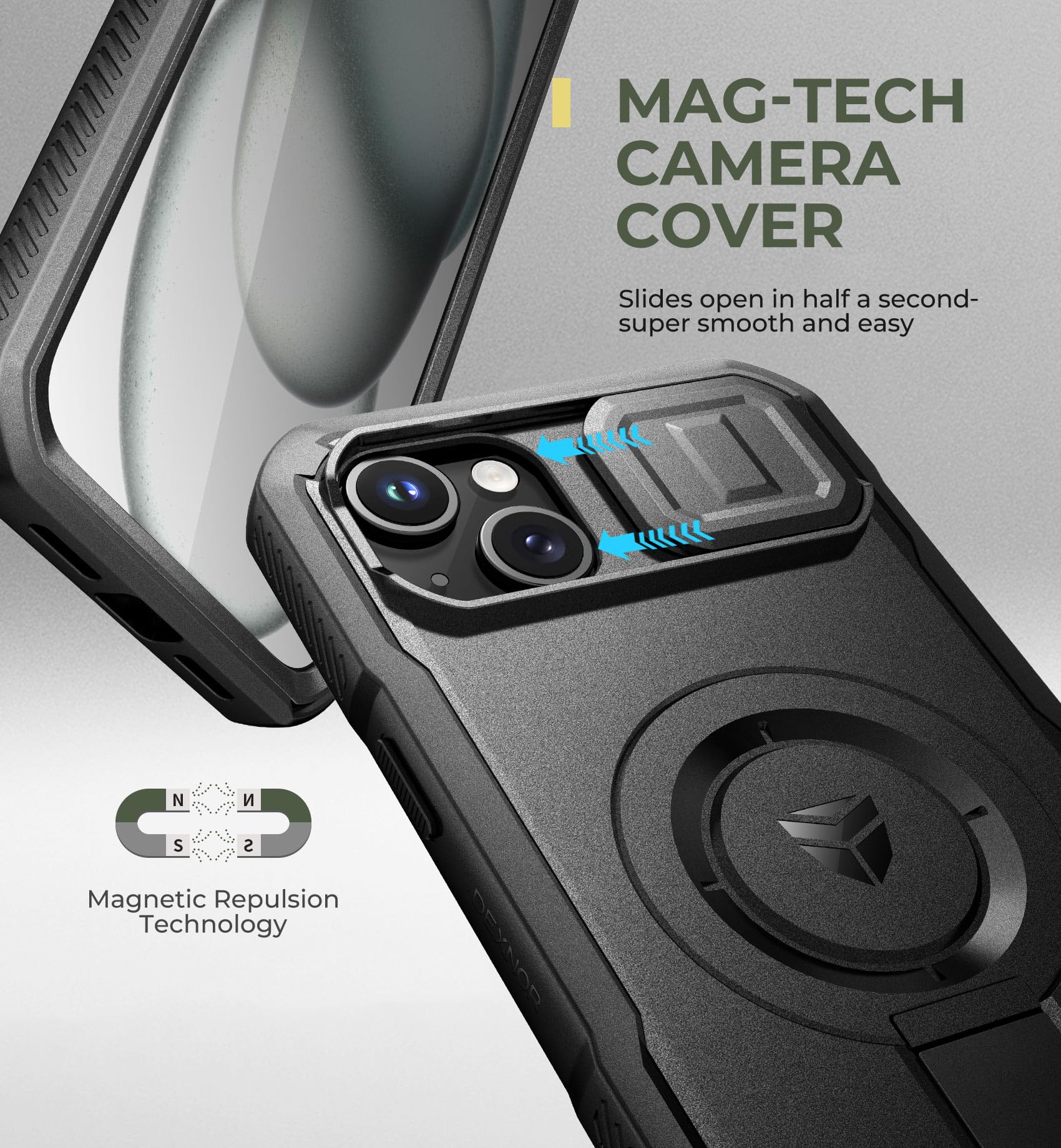 Dexnor for iPhone 15 Plus/14 Plus Case with Slide Camera Cover & Adjustable