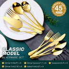 Gold Silverware Set for 8, OGORI 45-Piece Stainless Steel Flatware Set with