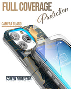 ENCASED iPhone 14 Pro Max Finger Strap Case Screen Protector Blue Gold Leaf