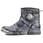 OSSTONE Men Moto Boots Zipper Leather Chukka Casual Distressed Black US8.5