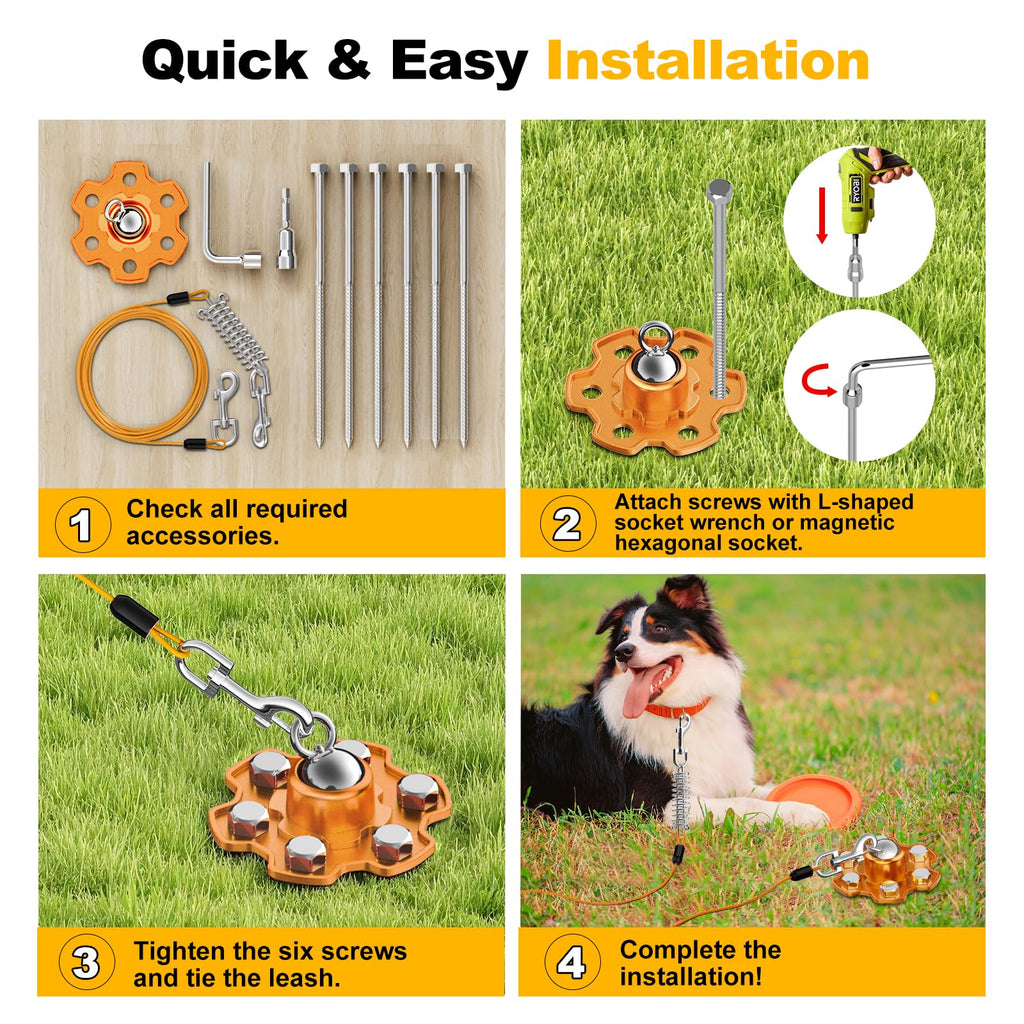 Tivray Dog Tie Out Stake and Cable, 360° Swivel Stake No Tangle, Heavy Duty