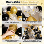 PTGOLUO Black Gold and Silver Balloon Arch Garland Kit 153pcs with Star, 22 18