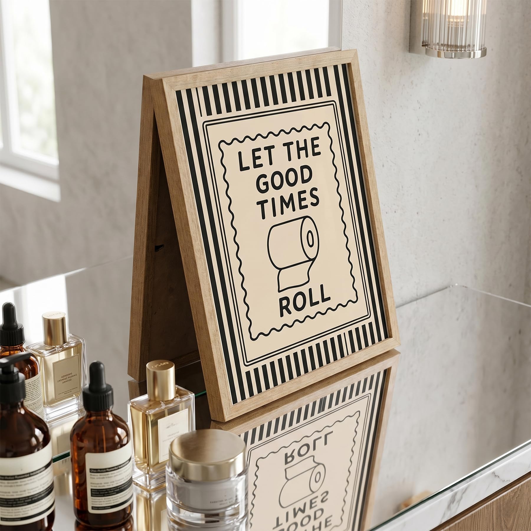 Funny Bathroom Decor Framed Canvas Wall Art, Let The Good Times Roll Toilet
