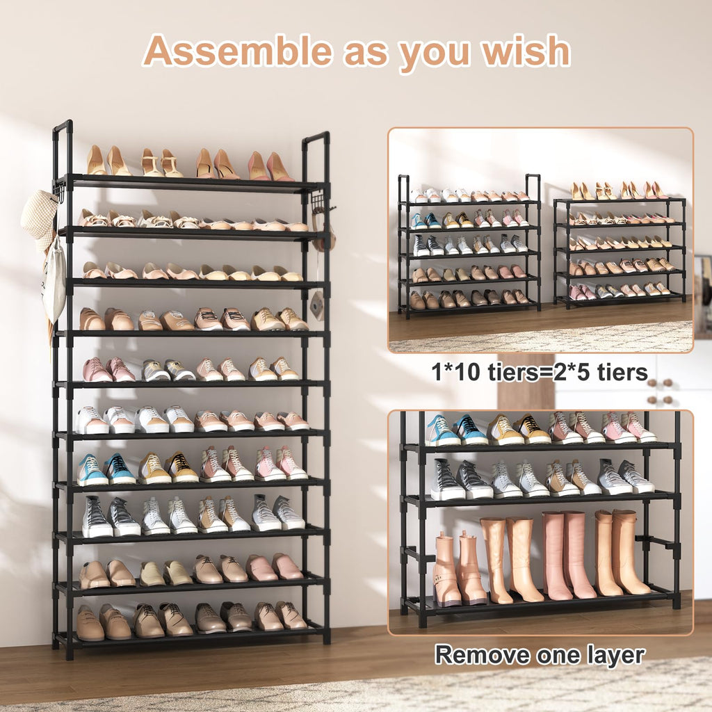 VTRIN 10 Tier Shoe Rack Large Capacity Metal Shoe Organizer for Closet Entryway