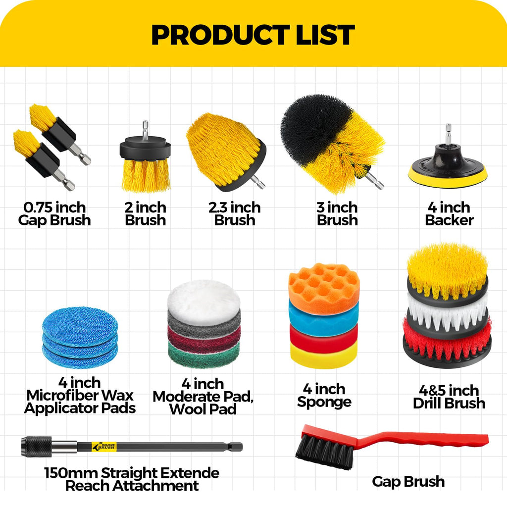 Holikme 22Pack Drill Brush Attachments Set,Scrub Pads & Sponge, Buffing