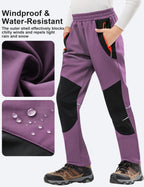 Kids Girls Snow Pants Waterproof Ski Pants Fleece Lined Winter Purple/Black M