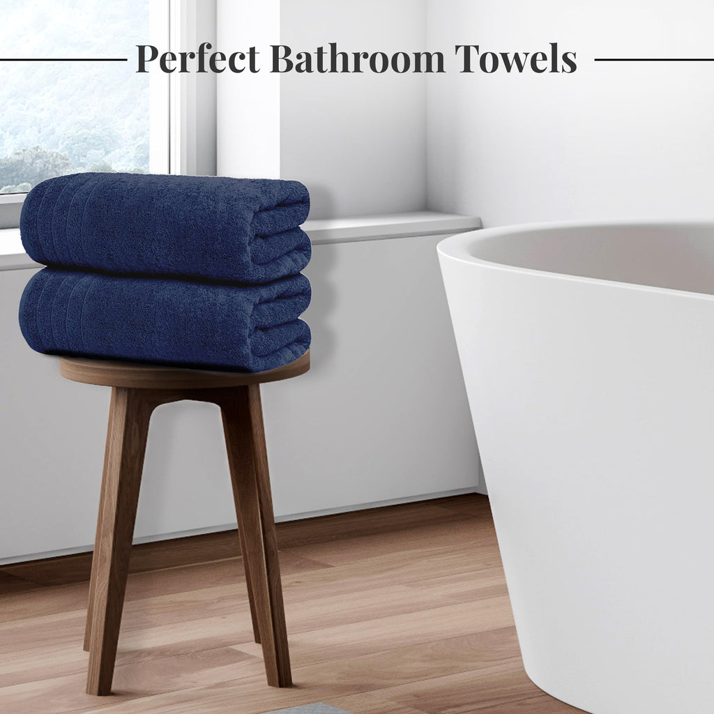 4 Pack Extra Large Bath Towels 30x60 Inch 100% Cotton Quick Dry Absorbent Navy