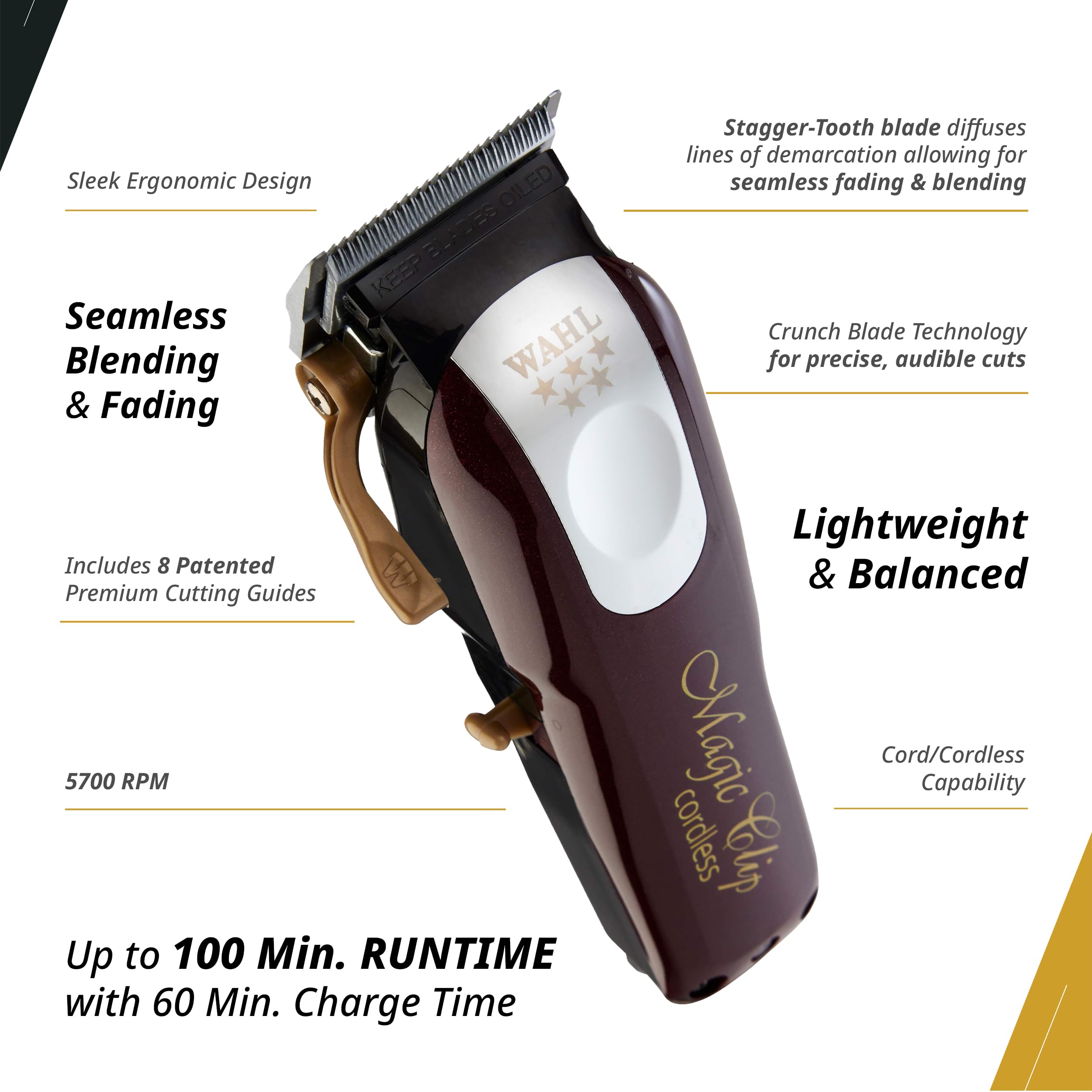 Wahl Professional 5 Star Series Magic Clip Cordless Hair Clipper, Stagger-Tooth