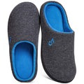 VeraCosy Mens Memory Foam Slippers Indoor Outdoor Rubber Sole (Dark Gray/Blue,