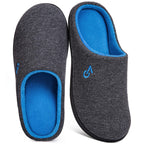 VeraCosy Mens Memory Foam Slippers Indoor Outdoor Rubber Sole (Dark Gray/Blue,