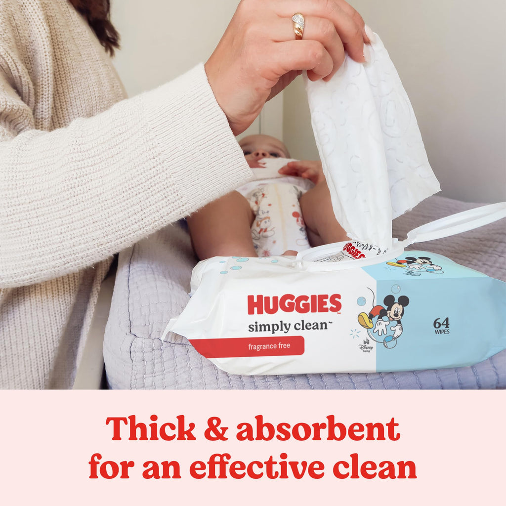 Huggies Simply Clean Unscented Baby Diaper Wipes, 10 Flip-Top Packs (704 Wipes