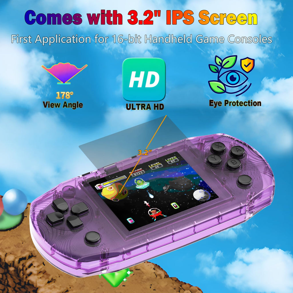 3.2" IPS Large Screen Handheld Game Console for Kids Preloaded 100 Retro Video