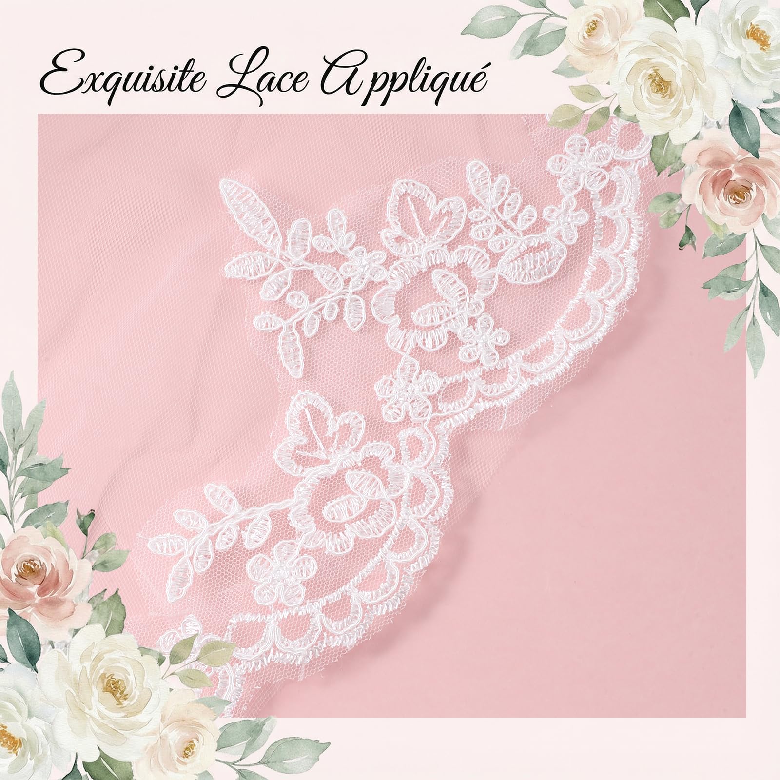 Josojoou White Wedding Bridal Veil, (Comb not included) 1 Tier Floral Edge