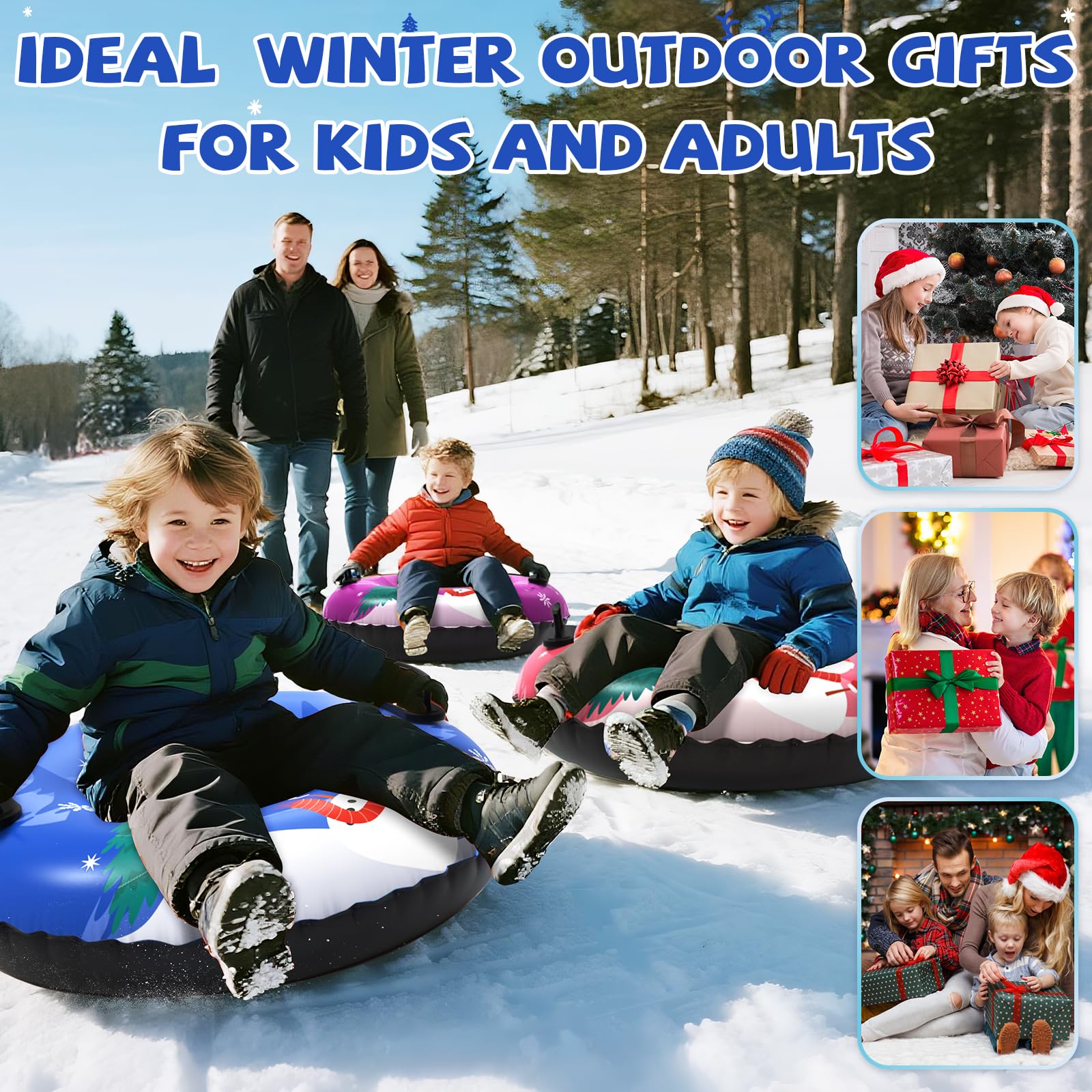 Menmek 36 Inch Snow Tube 3-4 Pack Inflatable Snow Sled Durable PVC Heavy Duty