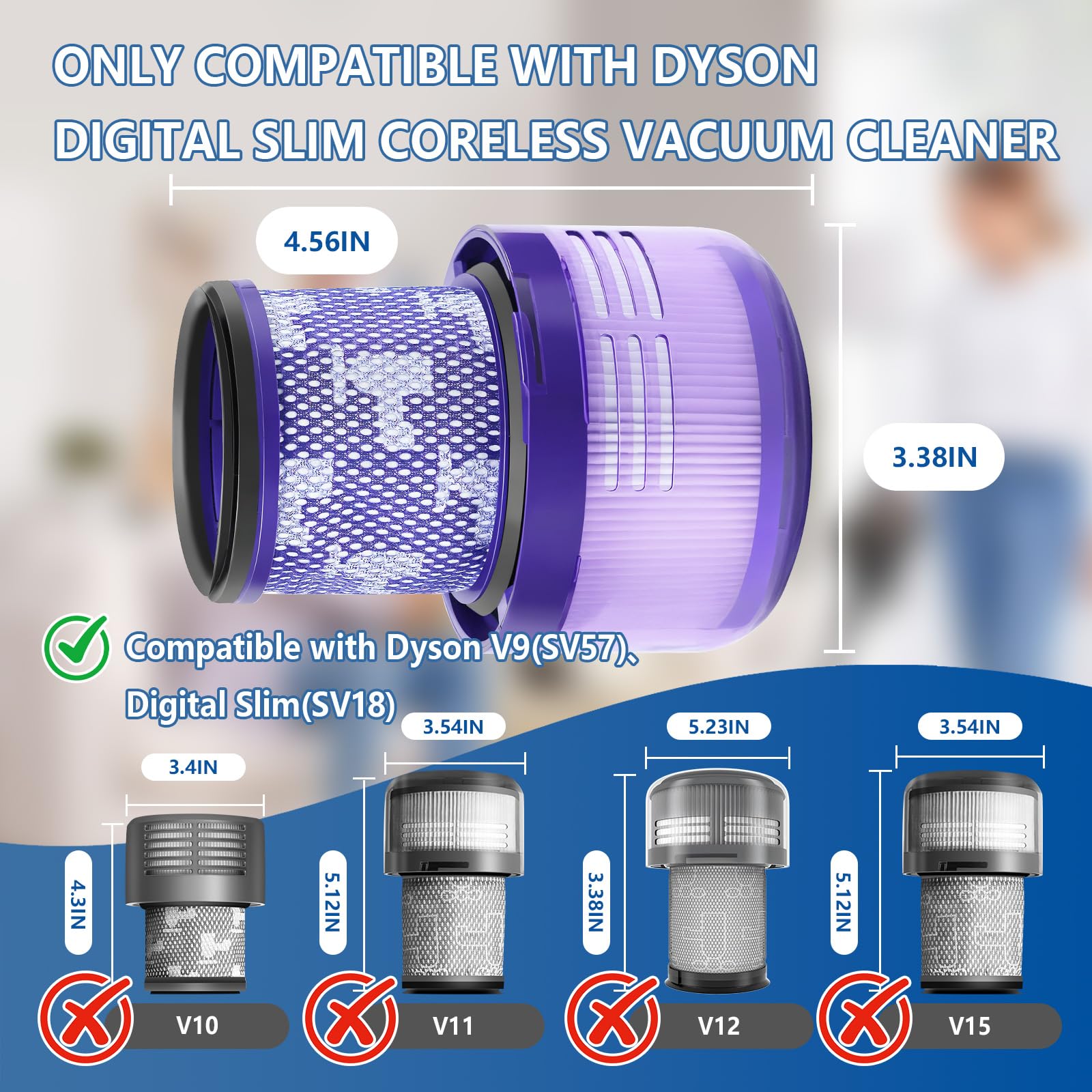 Keluke 3 Pack V9 Filter Replacement Compatible with Dyson Digital Slim SV57 SV18