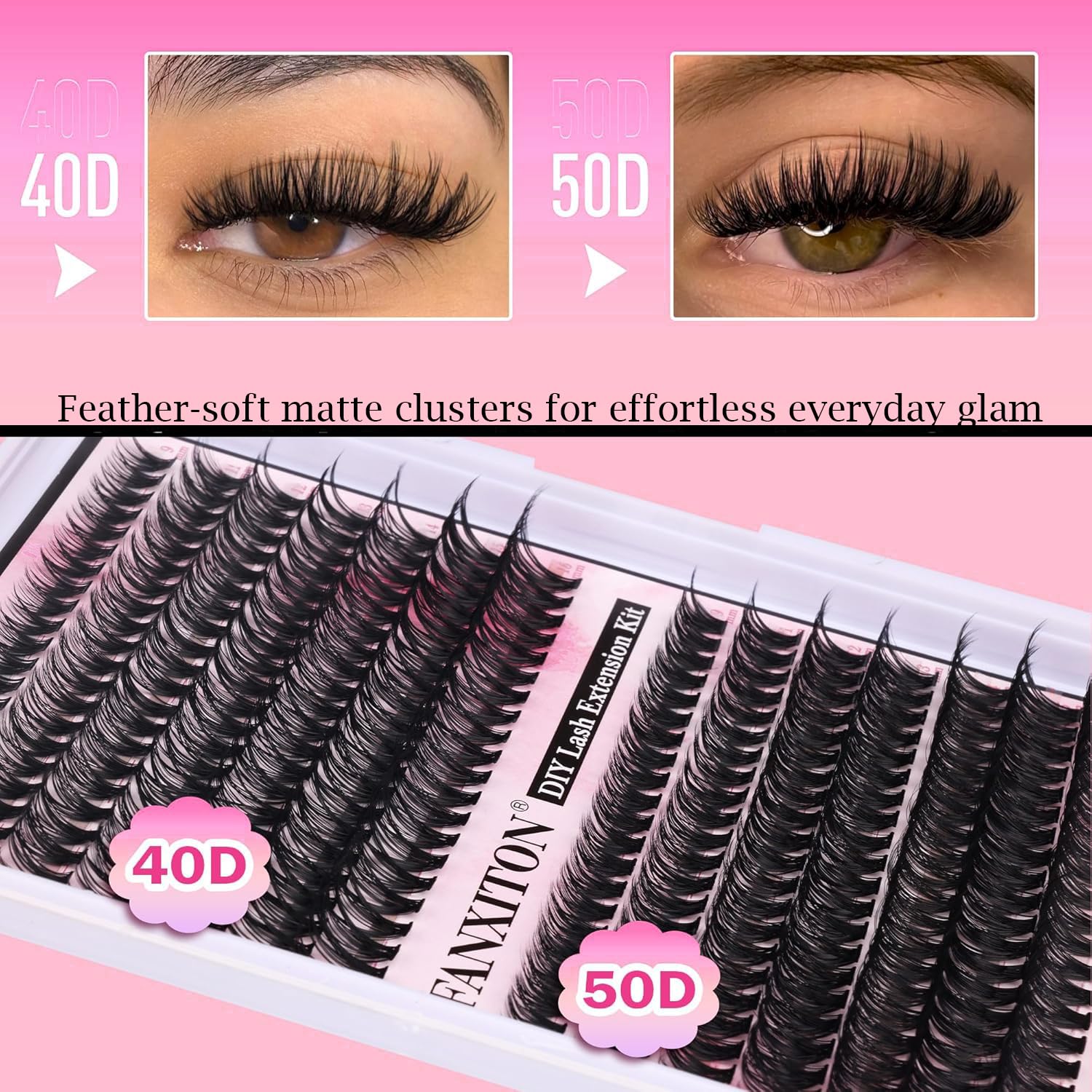 FANXITON DIY Individual Eyelash Extension Kit, Thick Volume Lash Clusters
