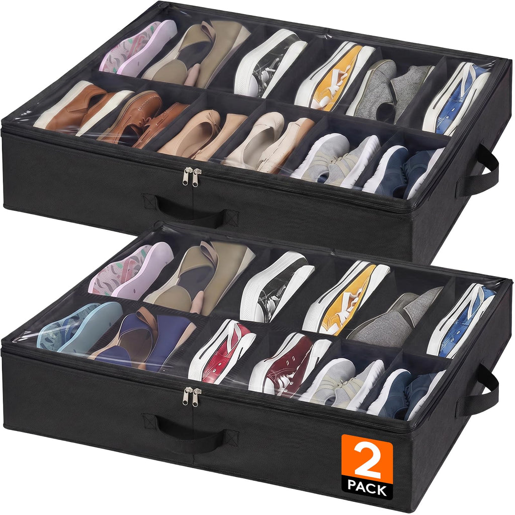 Lifewit Under Bed Shoe Storage Organizer 2 Pack(12 Shoes Cells), 4.3 Inches