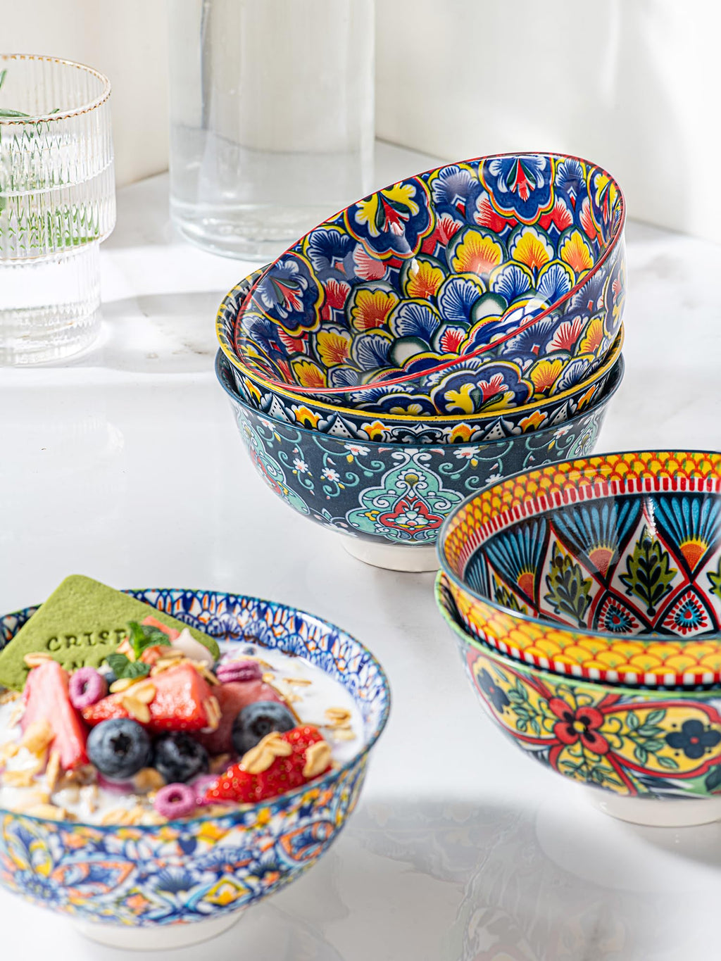 6 Pack HENXFEN LEAD Small Dessert Bowls – 10 oz Boho Ceramic Bowls for Ice