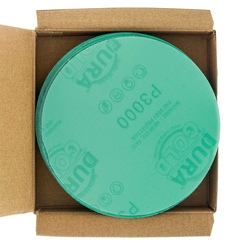 Dura-Gold Premium 5" Green Film Sanding Discs - 3000 Grit (Box of 50) - Hook &