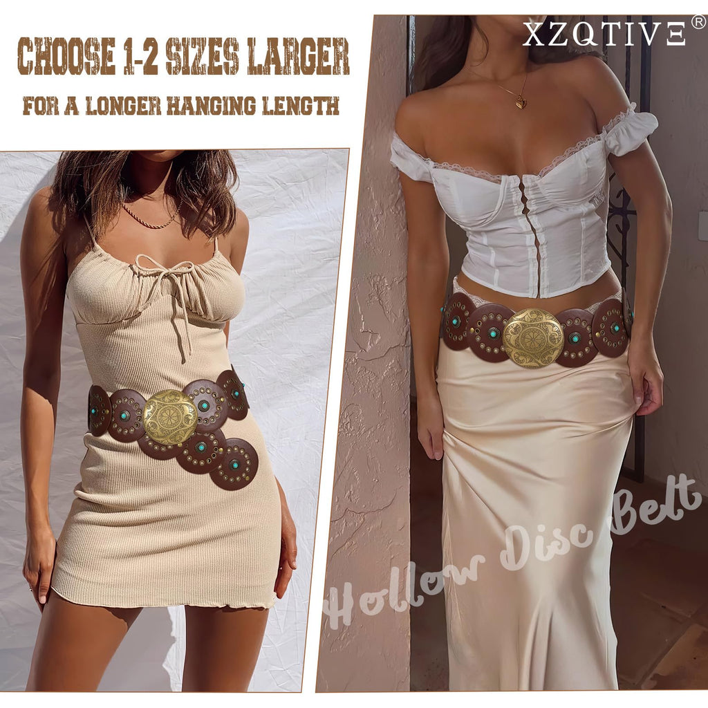 XZQTIVE Western PU Leather Belts for Woman Concho Cowgirl Cowboy Disc Belt for
