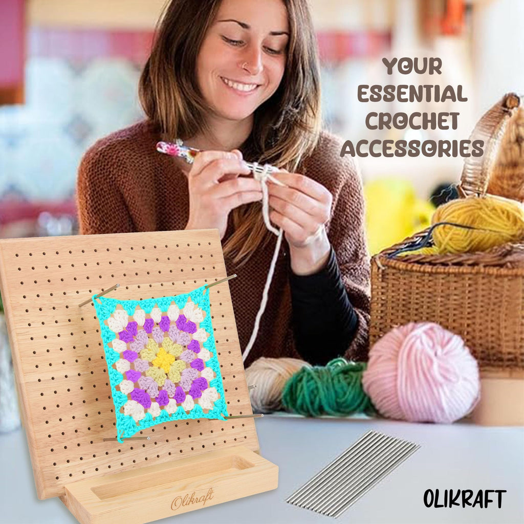Olikraft 9.5" Crochet Blocking Board with Pegs 15 Pins - Granny Square Blocking