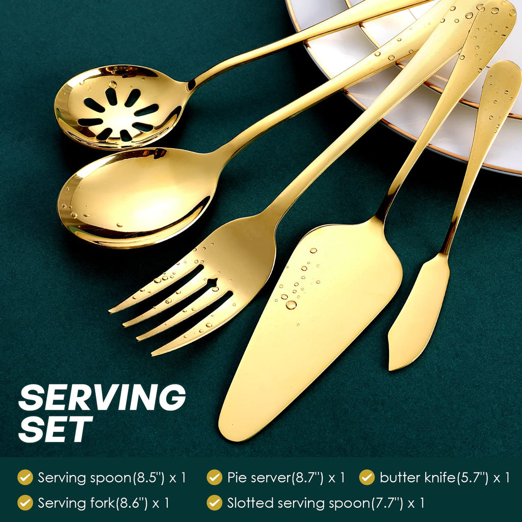 Gold Silverware Set for 8, OGORI 45-Piece Stainless Steel Flatware Set with