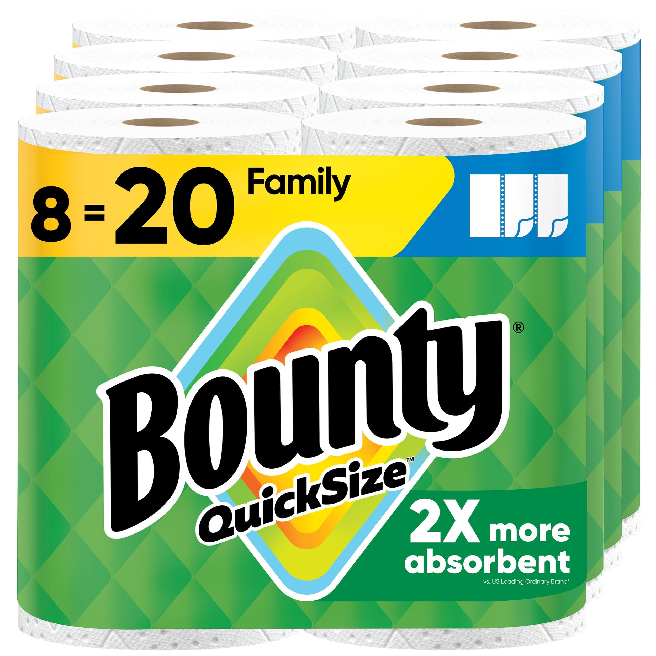 Bounty Quick Size Paper Towels, White, 8 Family Rolls = 20 Regular Rolls