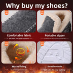 EGGDK Women's Winter Warm Slippers Comfortable Fur Lining Slip-On House Shoes Indoor Outdoor Anti-Slip Winter Booties (Black,7)